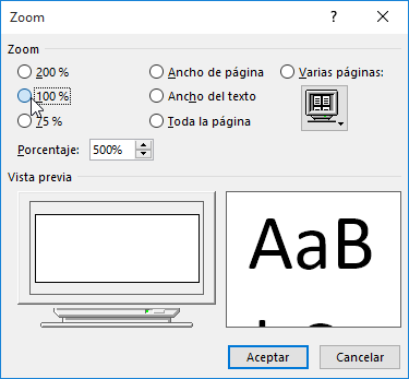 Cambiar zoom en word